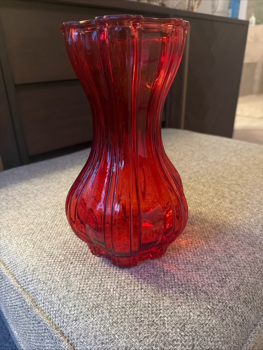 Indiana Glass Red Ribbed Vase